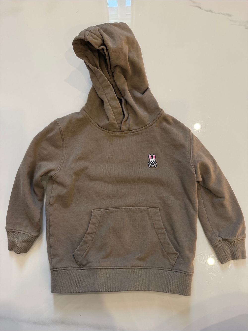 Psycho Bunny Taupe Pullover Hoodie with Pink-Eared Logo